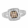 Thumbnail Image 1 of Previously Owned - 3/8 CT. T.W. Champagne and White Diamond Square Frame Ring in 10K White Gold