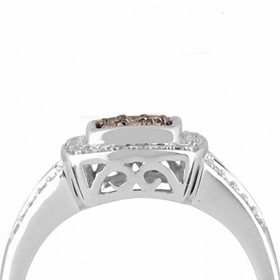 Previously Owned - 3/8 CT. T.w. Champagne and White Diamond Square Frame Ring in 10K White Gold