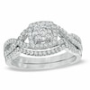Thumbnail Image 0 of Previously Owned - 1/2 CT. T.W. Diamond Cluster Twist Shank Bridal Set in 10K White Gold