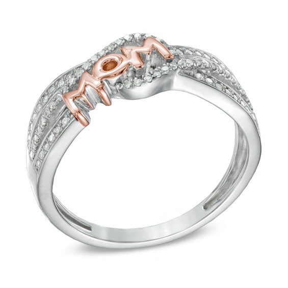 Previously Owned - 1/5 CT. T.w. Diamond Mom Ring in Sterling Silver and 10K Rose Gold