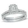 Thumbnail Image 1 of Previously Owned - 3/4 CT. T.W. Emerald-Cut Diamond Frame Bridal Set in 14K White Gold