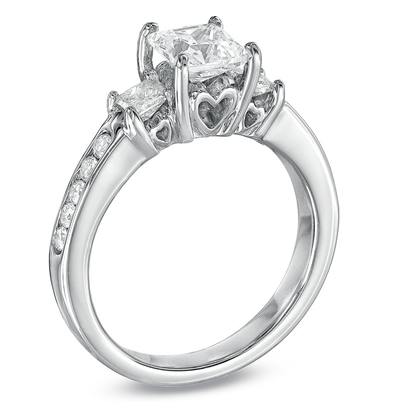 Main Image 2 of Previously Owned - 1-1/2 CT. T.W. Princess-Cut Diamond Past Present Future® Ring in 14K White Gold