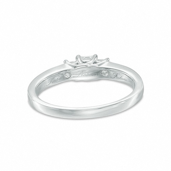 Previously Owned - 1/2 CT. T.w. Princess-Cut Diamond Three Stone Engagement Ring in 10K White Gold