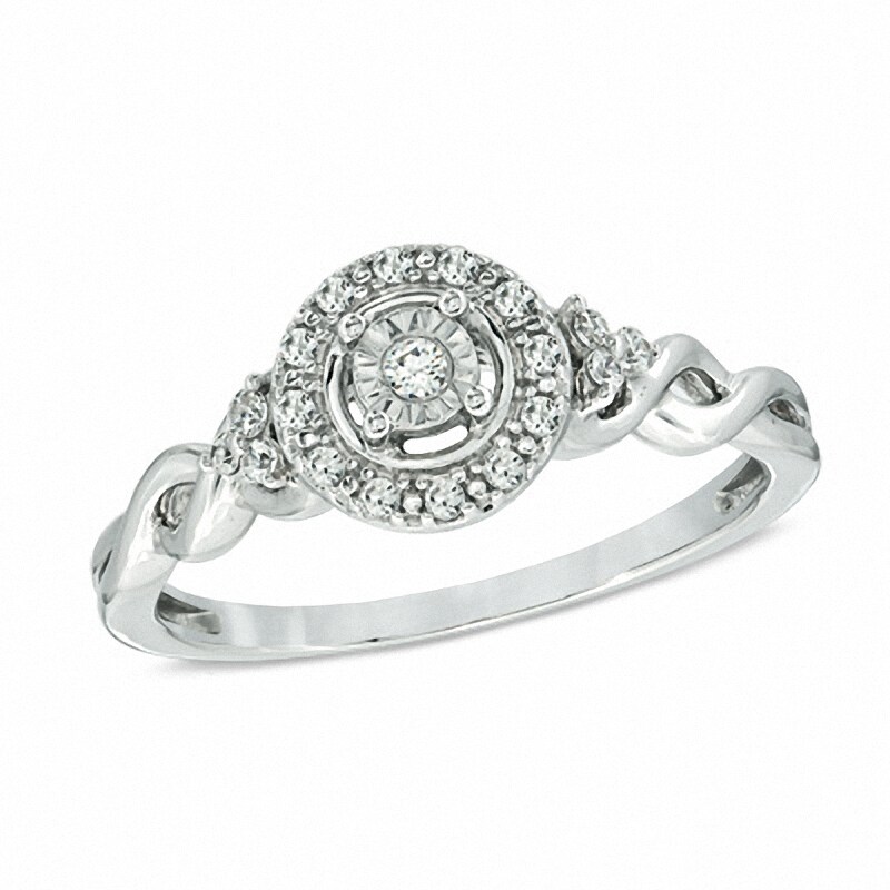 Main Image 1 of Previously Owned - Cherished Promise Collection™ 1/8 CT. T.W. Diamond Frame Twist Promise Ring in 10K White Gold