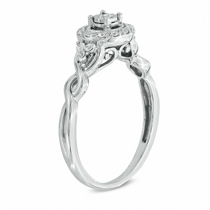 Main Image 2 of Previously Owned - Cherished Promise Collection™ 1/8 CT. T.W. Diamond Frame Twist Promise Ring in 10K White Gold
