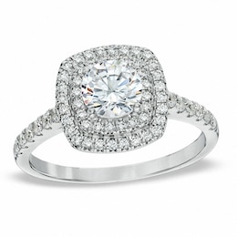 Previously Owned - 1-1/5 CT. T.W. Diamond Square Double Frame Engagement Ring in 14K White Gold
