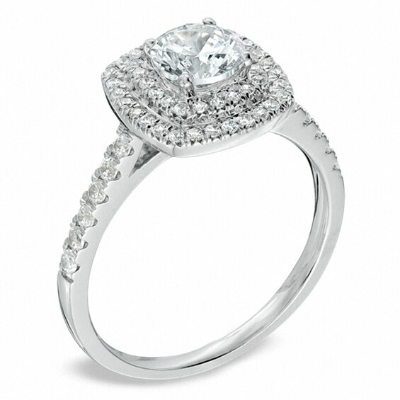Previously Owned - 1-1/5 CT. T.w. Diamond Square Double Frame Engagement Ring in 14K White Gold