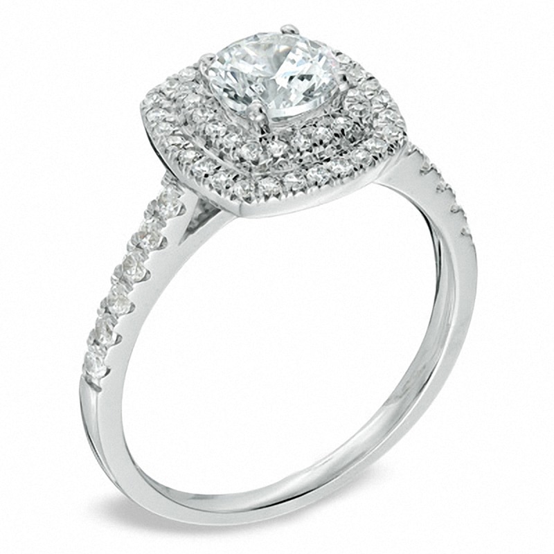 Previously Owned - 1-1/5 CT. T.W. Diamond Square Double Frame Engagement Ring in 14K White Gold