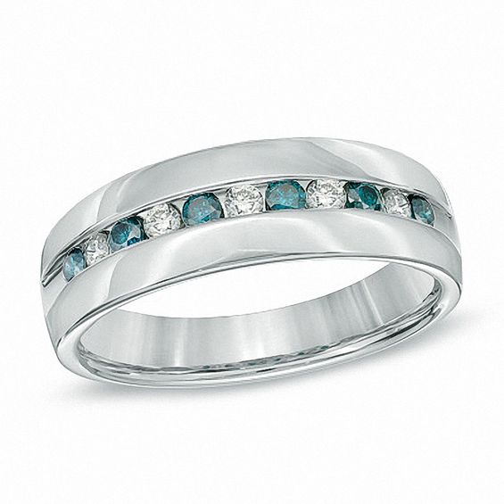Previously Owned - 1/2 CT. T.w. Enhanced Blue and White Diamond Ring in Sterling Silver