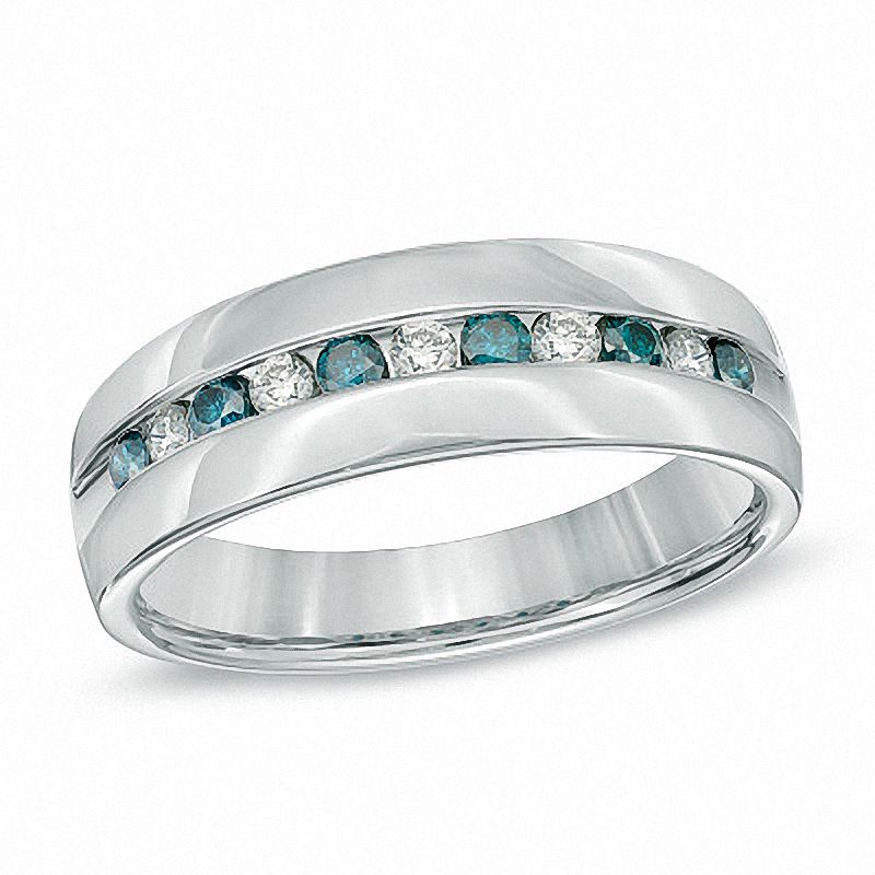 Main Image 1 of Previously Owned - 1/2 CT. T.W. Enhanced Blue and White Diamond Ring in Sterling Silver