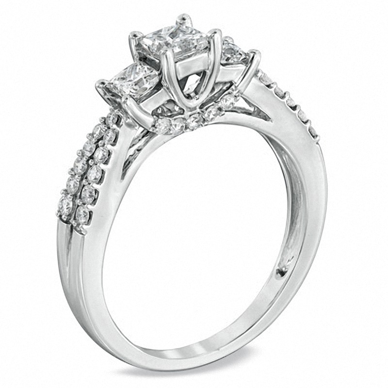 Main Image 2 of Previously Owned - 1 CT. T.W. Princess-Cut Diamond Three Stone Engagement Ring in 14K White Gold