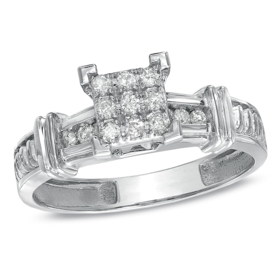 Previously Owned - 1/5 CT. T.w. Composite Princess-Cut Diamond Engagement Ring in 10K White Gold