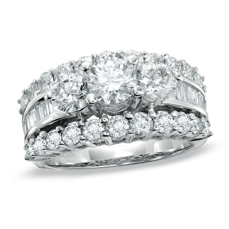 Main Image 1 of Previously Owned - 3 CT. T.W. Diamond Three Stone Engagement Ring in 14K White Gold