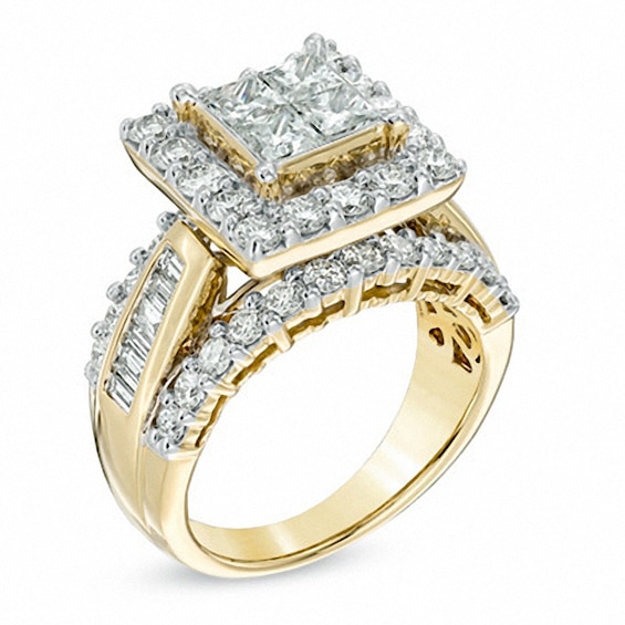 Previously Owned - 3 CT. T.w. Quad Princess-Cut Diamond Frame Ring in 14K Gold