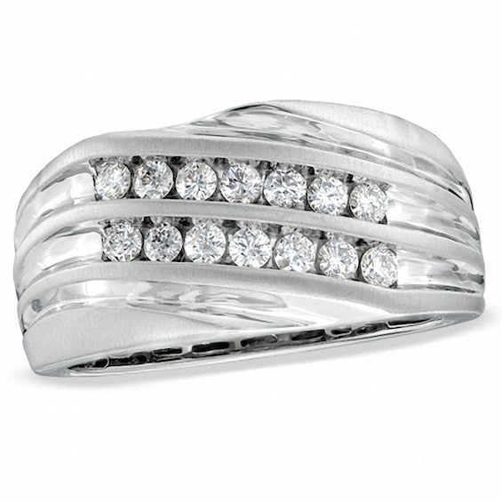 Previously Owned - 1/2 CT. T.w. Diamond Double Row Slant Anniversary Band in 10K White Gold