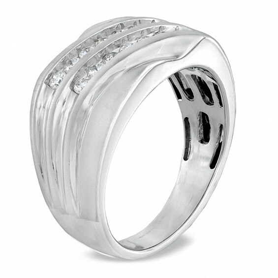 Previously Owned - 1/2 CT. T.w. Diamond Double Row Slant Anniversary Band in 10K White Gold