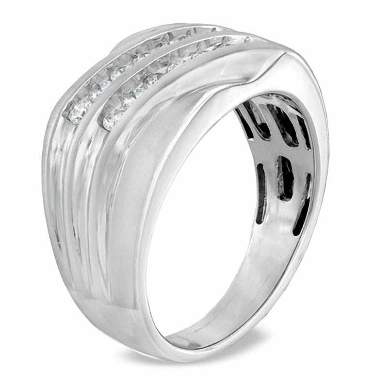 Main Image 2 of Previously Owned - 1/2 CT. T.W. Diamond Double Row Slant Anniversary Band in 10K White Gold