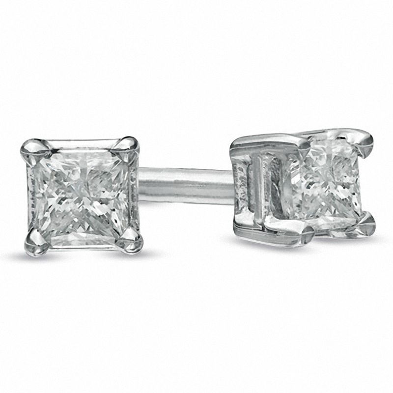Previously Owned - 1/10 CT. T.W. Princess-Cut Diamond Solitaire Stud Earrings in 14K White Gold
