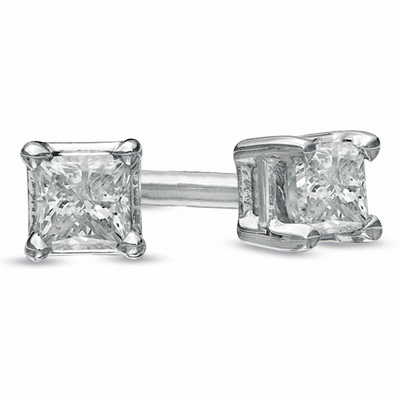 Main Image 1 of Previously Owned - 1/10 CT. T.W. Princess-Cut Diamond Solitaire Stud Earrings in 14K White Gold