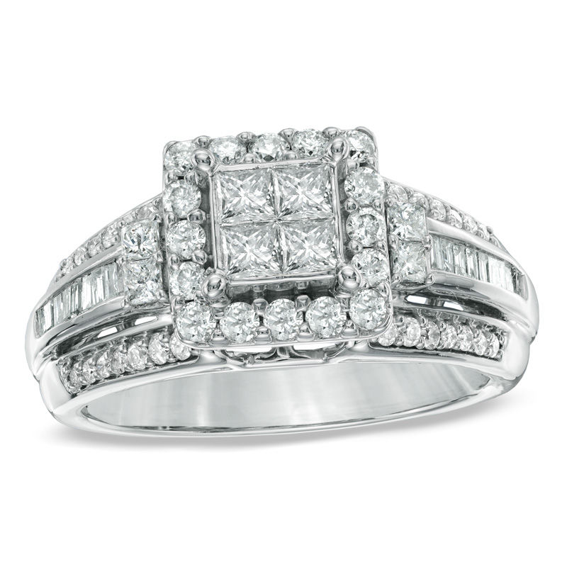 Previously Owned - 1 CT. T.W. Quad Princess-Cut Diamond Engagement Ring in 10K White Gold