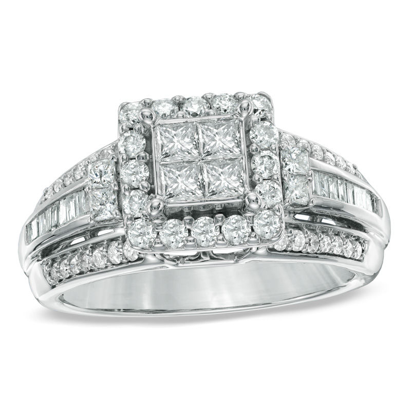 Main Image 1 of Previously Owned - 1 CT. T.W. Quad Princess-Cut Diamond Engagement Ring in 10K White Gold