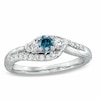 Thumbnail Image 1 of Previously Owned - 1/2 CT. T.W. Enhanced Blue and White Diamond Three Stone Wave Ring in 10K White Gold