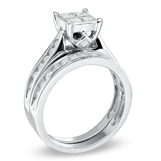 Previously Owned - 1-1/4 CT. T.w. Princess-Cut Quad Diamond Bridal Set in 14K White Gold