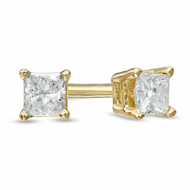 Main Image 1 of Previously Owned - 1/10 CT. T.W. Princess-Cut Diamond Solitaire Stud Earrings in 14K Gold (I-J/I2-I3)