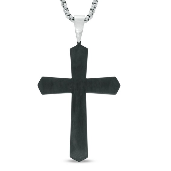 Previously Owned - Men's Lord's Prayer Tablet Cross Pendant in Two-Tone Stainless Steel - 24"