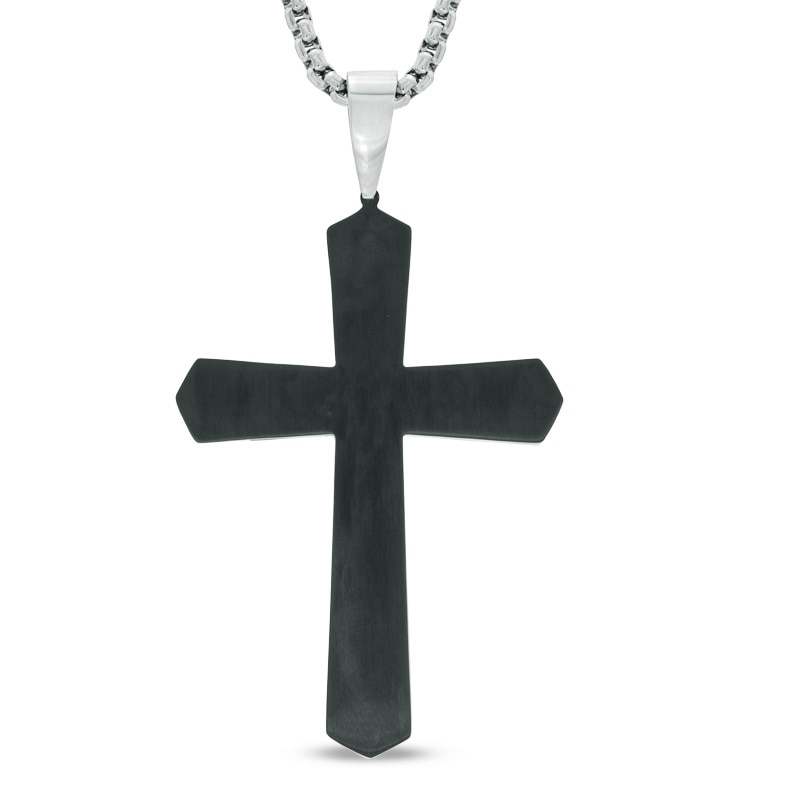 Main Image 2 of Previously Owned - Men's Lord's Prayer Tablet Cross Pendant in Two-Tone Stainless Steel - 24"