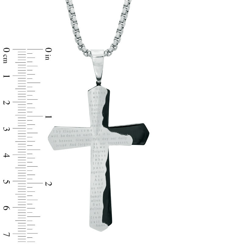 Main Image 3 of Previously Owned - Men's Lord's Prayer Tablet Cross Pendant in Two-Tone Stainless Steel - 24"