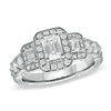 Thumbnail Image 1 of Previously Owned - 2 CT. T.W.  Framed Emerald-Cut Diamond Three Stone Ring in 14K White Gold