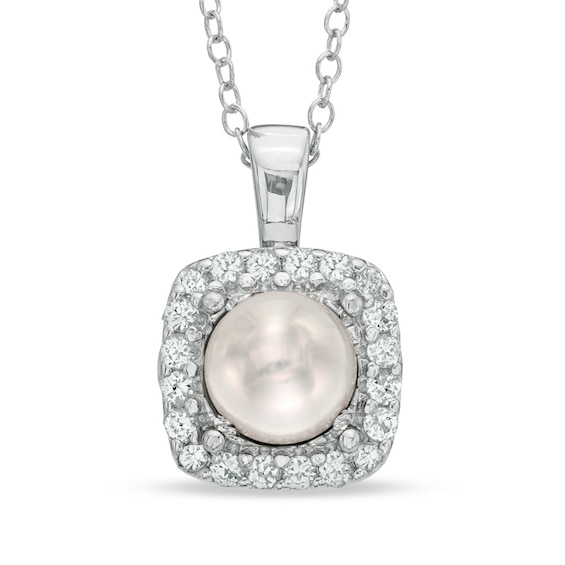 Previously Owned-6.5-7.0mm Freshwater Cultured Pearl and Lab-Created White Sapphire Pendant in Sterling Silver