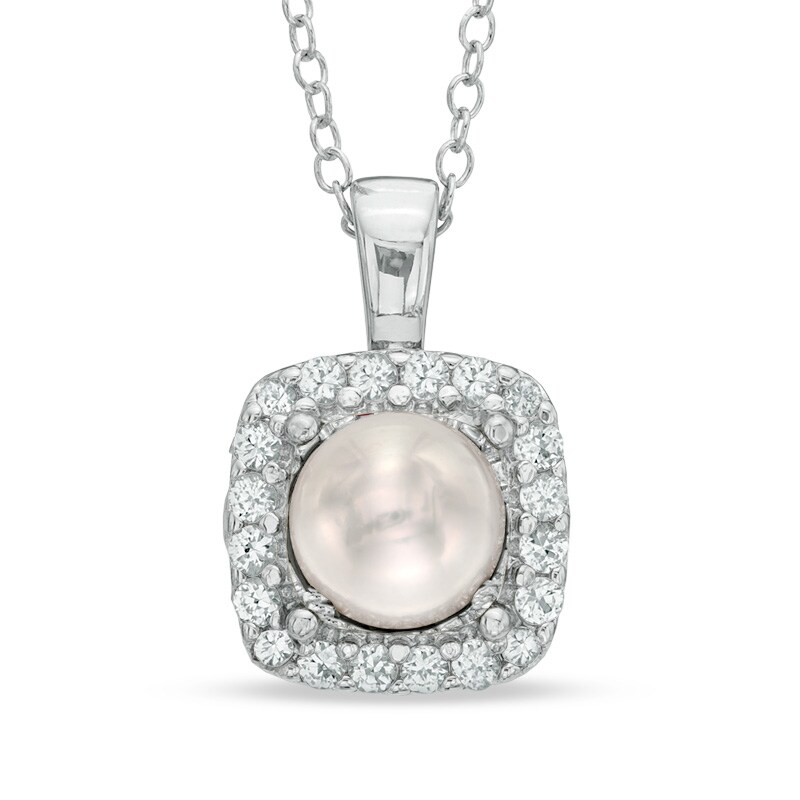 Main Image 1 of Previously Owned-6.5-7.0mm Freshwater Cultured Pearl and Lab-Created White Sapphire Pendant in Sterling Silver