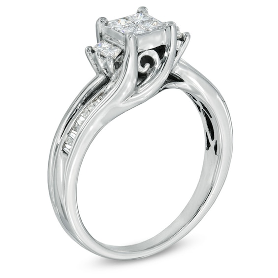 Previously Owned - 1/2 CT. T.w. Quad Princess-Cut Diamond Engagement Ring in 10K White Gold