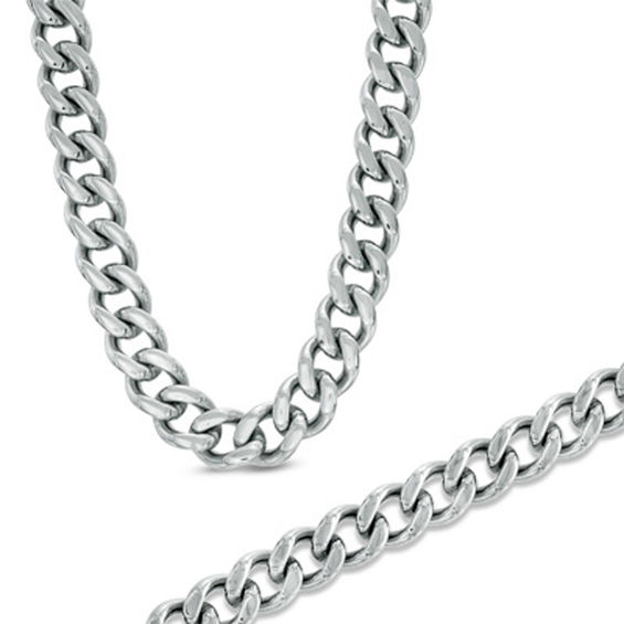 Previously Owned - Curb Link Chain Necklace and Bracelet Set in Stainless Steel - 24"