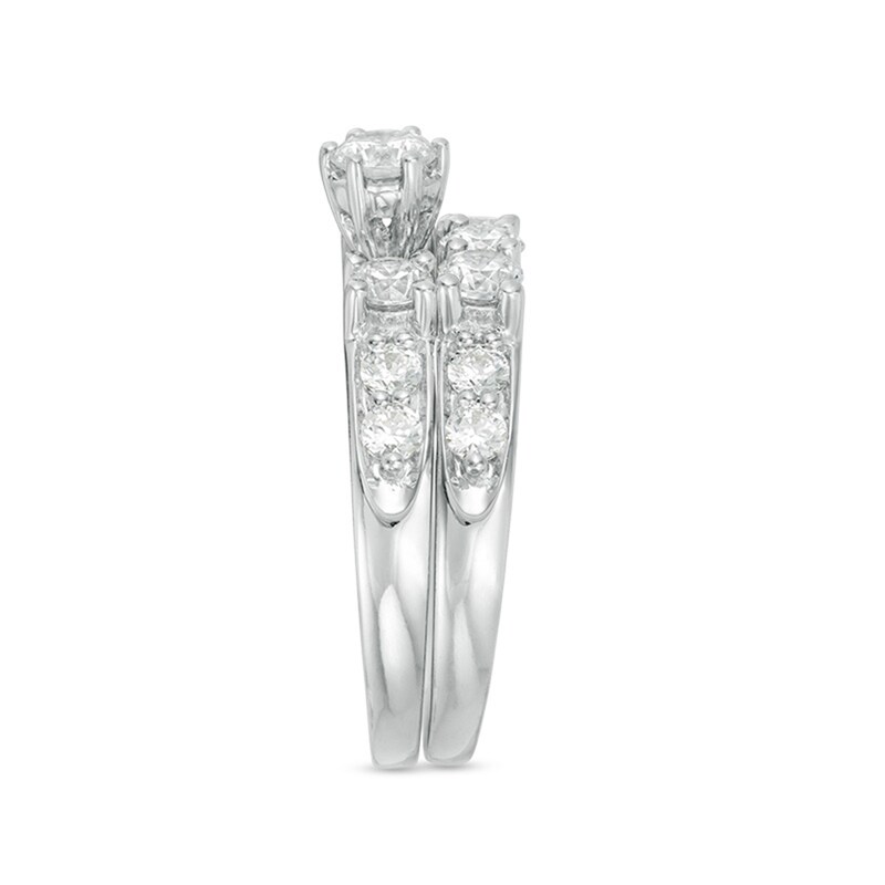 Main Image 4 of Previously Owned - 2 CT. T.W. Diamond Three Stone Bridal Set in 14K White Gold