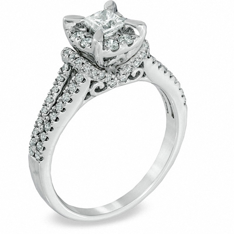 Main Image 2 of Previously Owned - 1 CT. T.W. Princess-Cut Diamond Vintage-Style Engagement Ring in 14K White Gold
