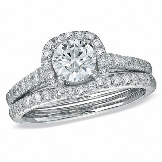 Previously Owned 1-3/4 CT. T.w. Diamond Framed Soldered Bridal Set in 14K White Gold