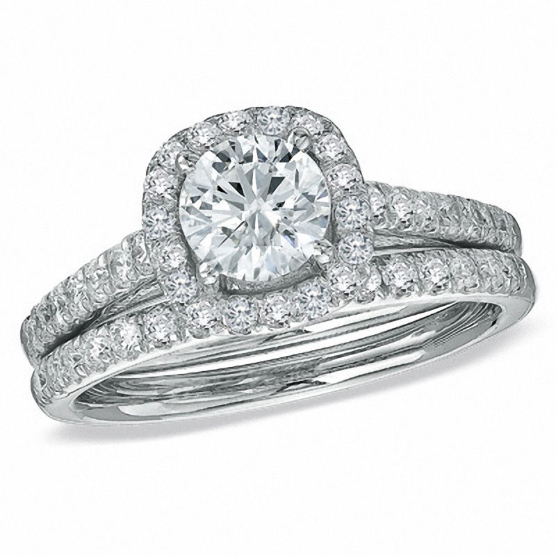 Main Image 1 of Previously Owned 1-3/4 CT. T.W. Diamond Framed Soldered Bridal Set in 14K White Gold