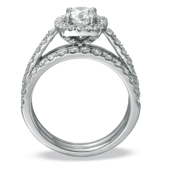Previously Owned 1-3/4 CT. T.w. Diamond Framed Soldered Bridal Set in 14K White Gold