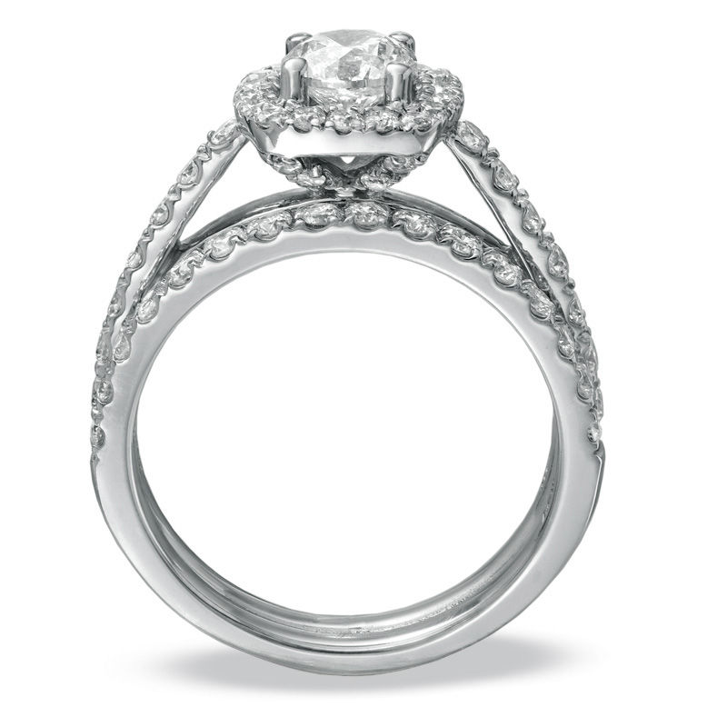 Previously Owned - 1-3/4 CT. T.W. Diamond Framed Bridal Set in 14K White Gold