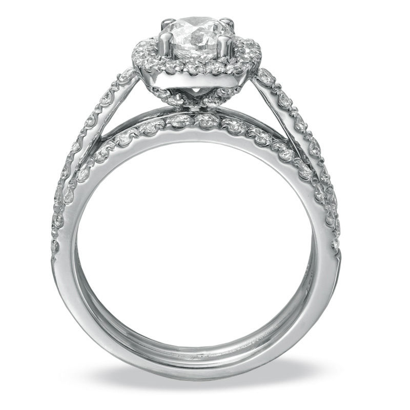Main Image 2 of Previously Owned 1-3/4 CT. T.W. Diamond Framed Soldered Bridal Set in 14K White Gold