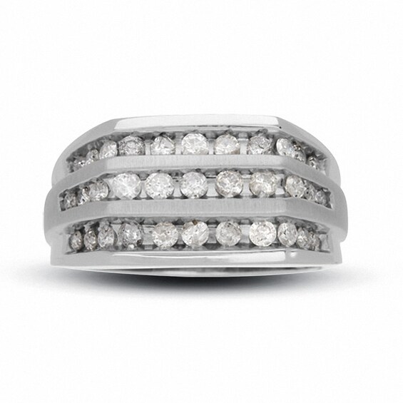 Previously Owned - Men's 1 CT. T.w. Diamond Triple Row Wedding Band in 14K White Gold