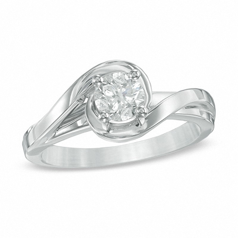 Main Image 1 of Previously Owned - 3/4 CT. Diamond Solitaire Bypass Ring in 14K White Gold