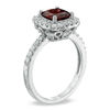 Thumbnail Image 2 of Previously Owned - 7.0mm Cushion-Cut Garnet and Lab-Created White Sapphire Frame Ring in Sterling Silver