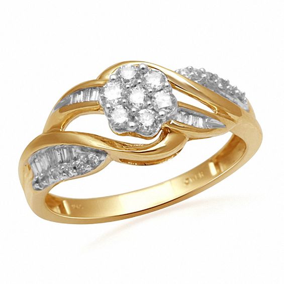 Previously Owned - 1/2 CT. T.W. Diamond Cluster Bypass Ring