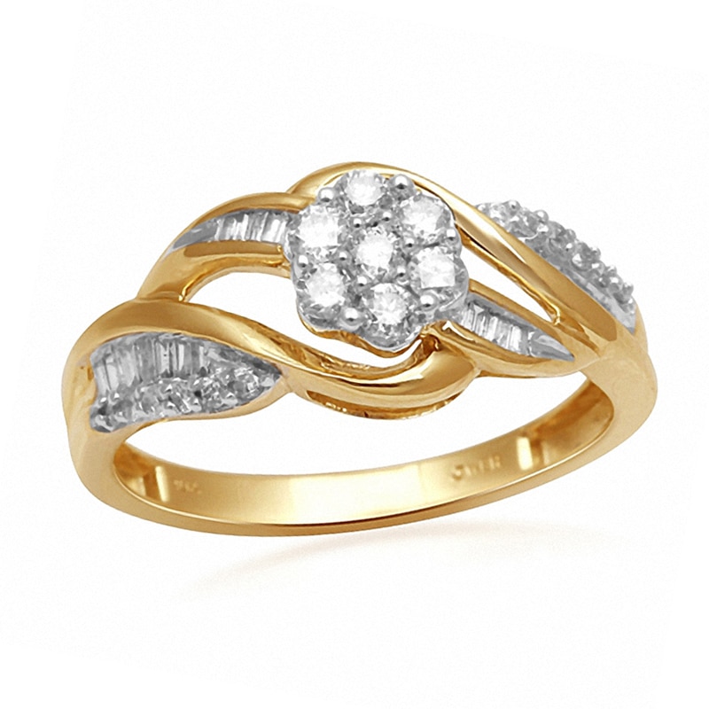 Main Image 1 of Previously Owned - 1/2 CT. T.W. Diamond Cluster Bypass Ring in 10K Gold