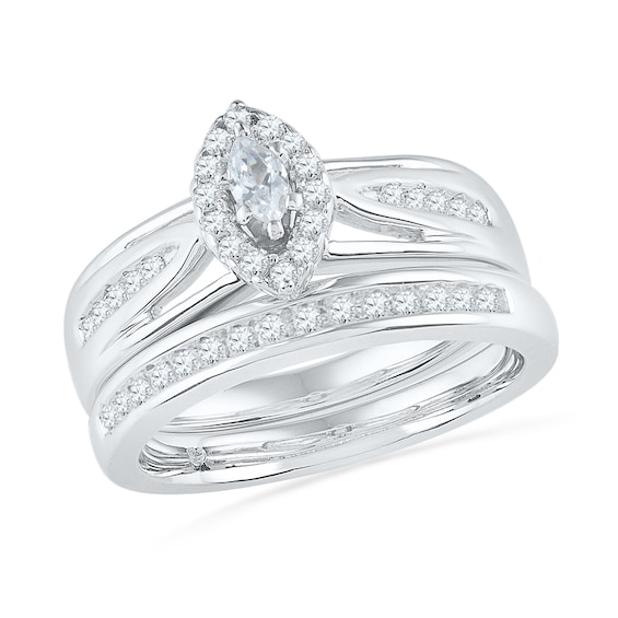 Previously Owned - 1/2 CT. T.w. Marquise Diamond Frame Bridal Set in 10K White Gold