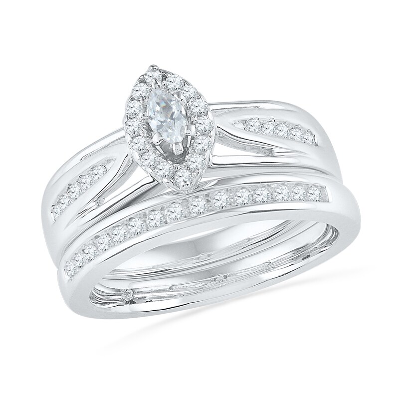 Main Image 1 of Previously Owned - 1/2 CT. T.W. Marquise Diamond Frame Bridal Set in 10K White Gold